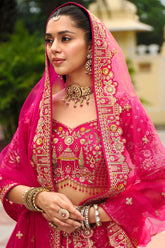 Pink Silk Heavy Worked Bridal Lehenga